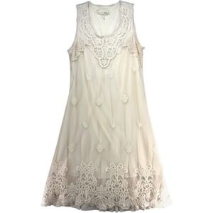 Ivory Lace Mesh Tank House Nap Dress Sz M Romantic Boho Fairycore Milkmaid Vntg